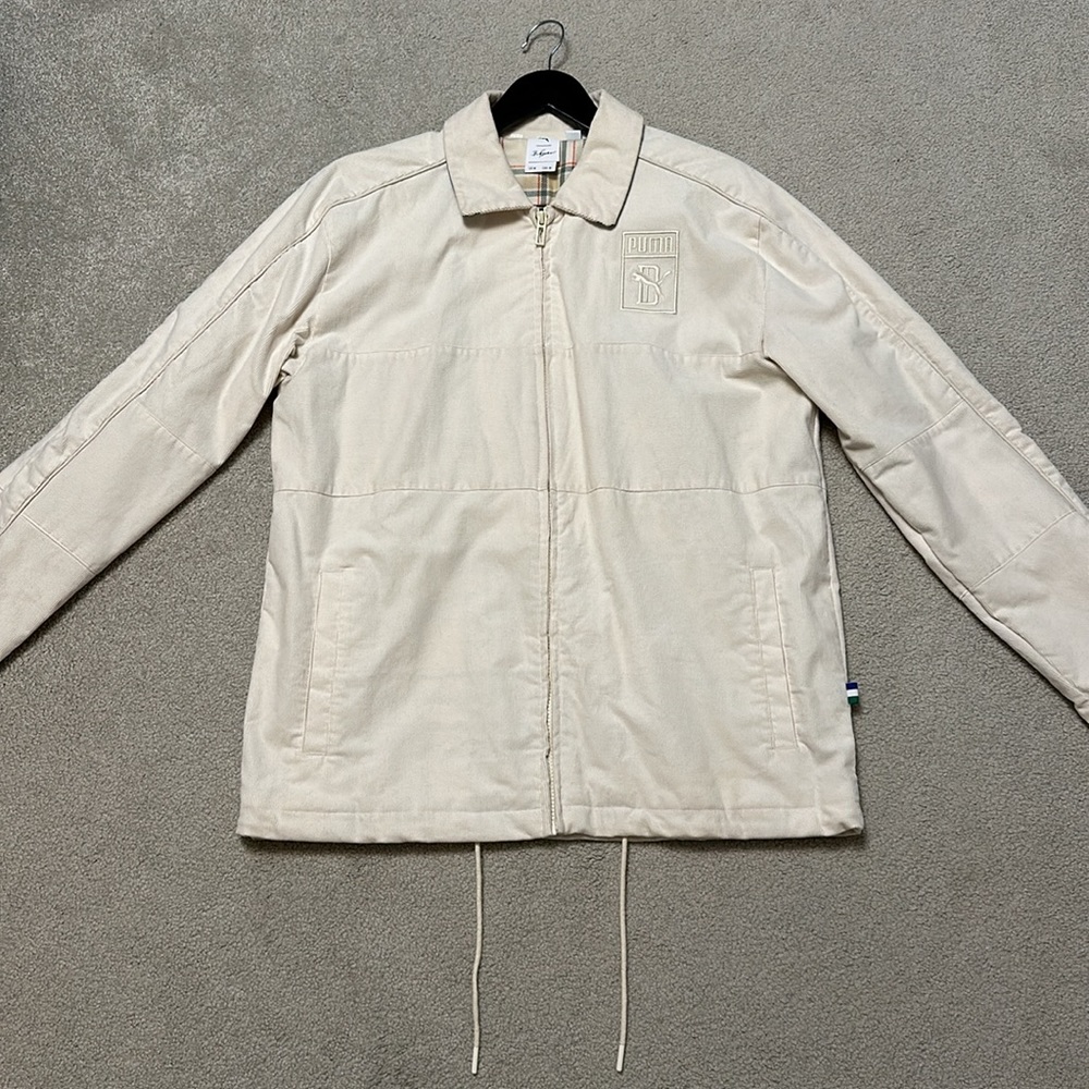 Puma x Big Sean Men’s Corduroy Zip-Up Collared Beige Neutral Jacket - Medium